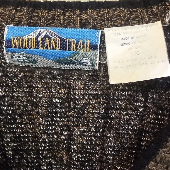 Wood Land Trail Button up Cardigan Mens Large Jacket Brown Multicolor diamond - Picture 2 of 10